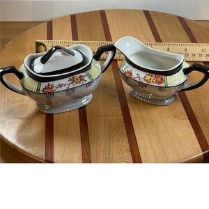 Vintage Trico Nagoya Japan Hand Painted Lusterware Sugar Bowl and Creamer Set